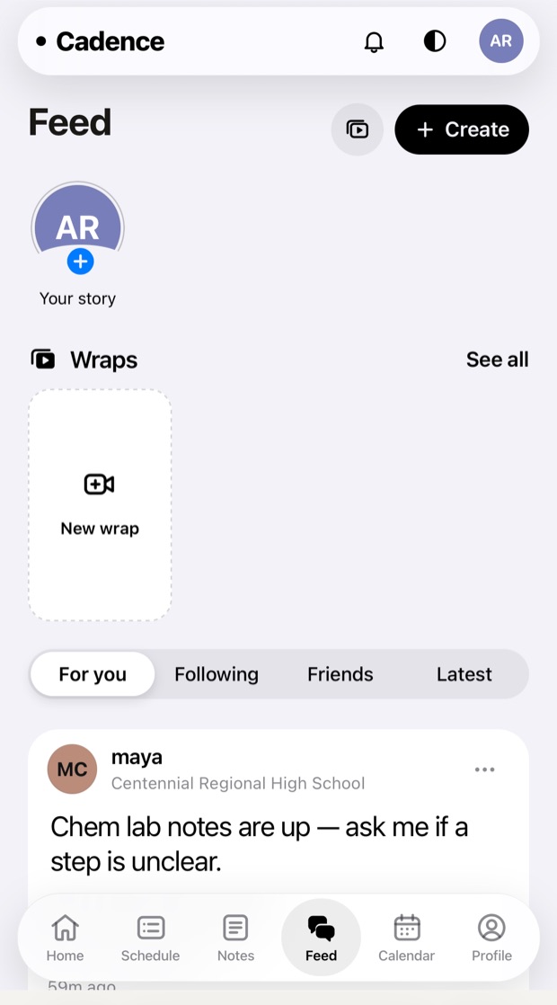The school feed on Android